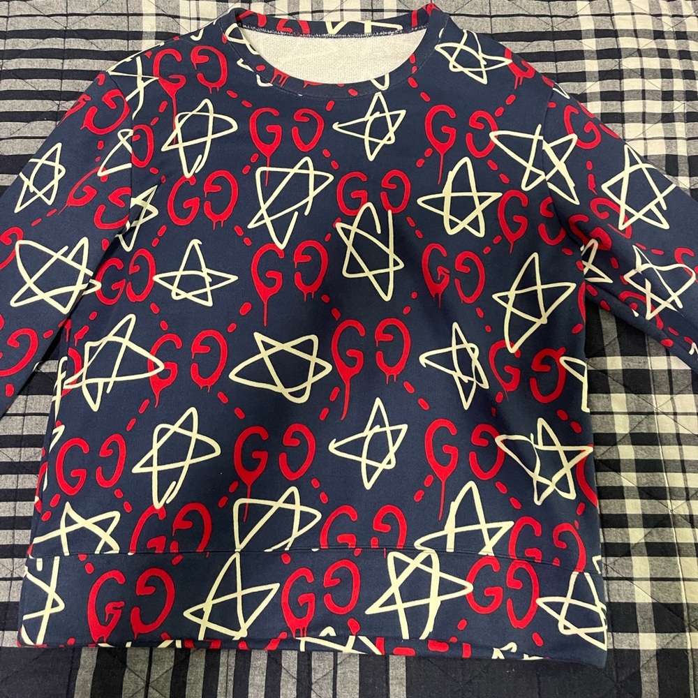 Gucci Blue, Red & White Cotton Ghost Star Sweater